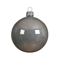 Стеклянный глянцевый елочный шар туманно-серый 10см, 4шт в уп. - фото 80552
