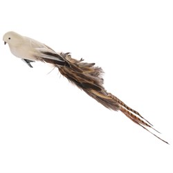 Птица 70 см, с хвостом из натуральных смешанных перьев бежево-коричневого цвета - фото 80683