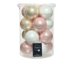 Набор стеклянных шаров эмаль матовый, бело-розовый микс, д 8см, 16 шт в уп - фото 81111