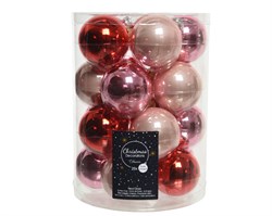 Набор стеклянных шаров эмаль матовый, красно-розовый микс, д 6см, 20 шт в уп - фото 81124