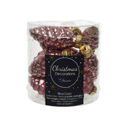 Набор шишек стеклянных  d2,5-H 6 см, 12 шт., цвет: матовый бархатный розовый - фото 81498