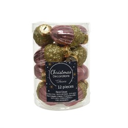 Набор желудей стеклянных, d 3H 4 см (12 шт), цвет: бархатно-розовый / матовый /золотой/блестящий - фото 81534