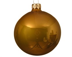 Стеклянный глянцевый елочный шар тёмно-золотой 15см - фото 83234