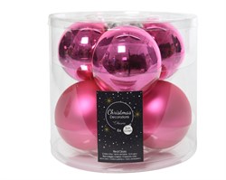 Набор стеклянных шаров  ярко-розовый 8см, 6шт в уп. - фото 83262