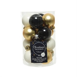 Набор стеклянных шаров d3.5см, 16шт, цвет: бело-черно-золотой микс, глянцевый - фото 83554