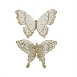 Бабочка со стразами на зажиме, 2 в асс, L21-W1-H27см, цвет: шампанское золото - фото 83716
