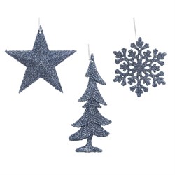 Подвеска блестящая снежинка 0.2x10x10см - звезда 0.8x10.5x10.5см - дерево 0.9x6.5x14.5см, цвет: сини - фото 83766