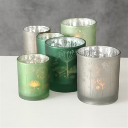 Подсвечник Flower, 2 p., 3ass., Set 2, H 8-10 cm, Glasslaquered, Greenglass laquered green - фото 83789