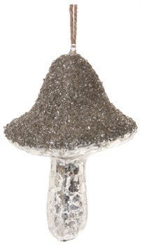 Стеклянный гриб, сверкающий старинным серебром, 9 см - фото 84733