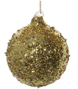 Стеклянный шар золотой с блестками, 8см - фото 84769
