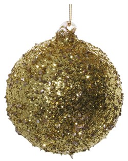 Стеклянный шар золотой с блестками, 10см - фото 84770
