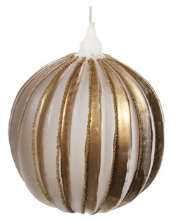 Стеклянный шар полосатый матовый с золотом и бусинами, 12 см - фото 84783