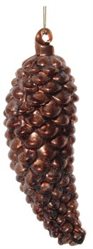 Стеклянная шишка засахаренная коричневая, 14 см - фото 84788