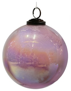 Стеклянный шар розовый с блестками, 12 см - фото 84801