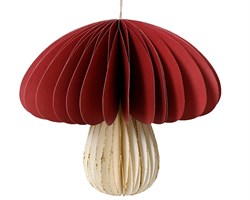 Подвеска гриб бумажный, dia20cm x H.18cm, цвет бургунди с глиттерной окантовкой - фото 85863