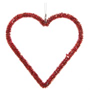 Подвеска сердце красное 10 см железная со стеклянными бусинами