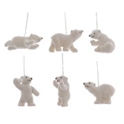 Белый медведь пластиковый, подвесной L2.5-W3-H8.5 см, флокированный с радужным блеском, 6 видов