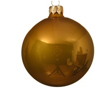 Стеклянный глянцевый елочный шар тёмно-золотой 15см