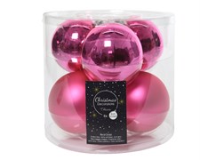 Набор стеклянных шаров  ярко-розовый 8см, 6шт в уп.