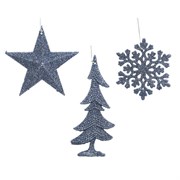 Подвеска блестящая снежинка 0.2x10x10см - звезда 0.8x10.5x10.5см - дерево 0.9x6.5x14.5см, цвет: сини