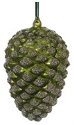 Стеклянная шишка зеленого цвета с блестками, 24 см