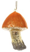 Стеклянный гриб с флокированной шляпкой золотой, 7 см