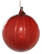 Стеклянный шар красный полосатый с блестками внутри, 8 см