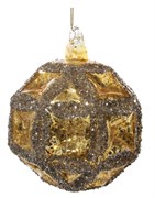 Стеклянный шар с ромбами античное золото с блестками, 10 см