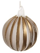 Стеклянный шар полосатый матовый с золотом и бусинами, 8 см