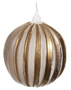 Стеклянный шар полосатый матовый с золотом и бусинами, 12 см