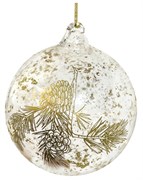 Стеклянный шар с золотым принтом в виде еловой ветки и сусального золота, 8 см