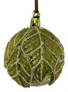 Стеклянный шар зеленый с серебряными листьями из бисера, 8см