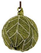 Стеклянный шар зеленый с серебряными листьями из бисера, 10см