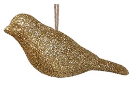 Подвеска блестящая птичка золотая, 8 см